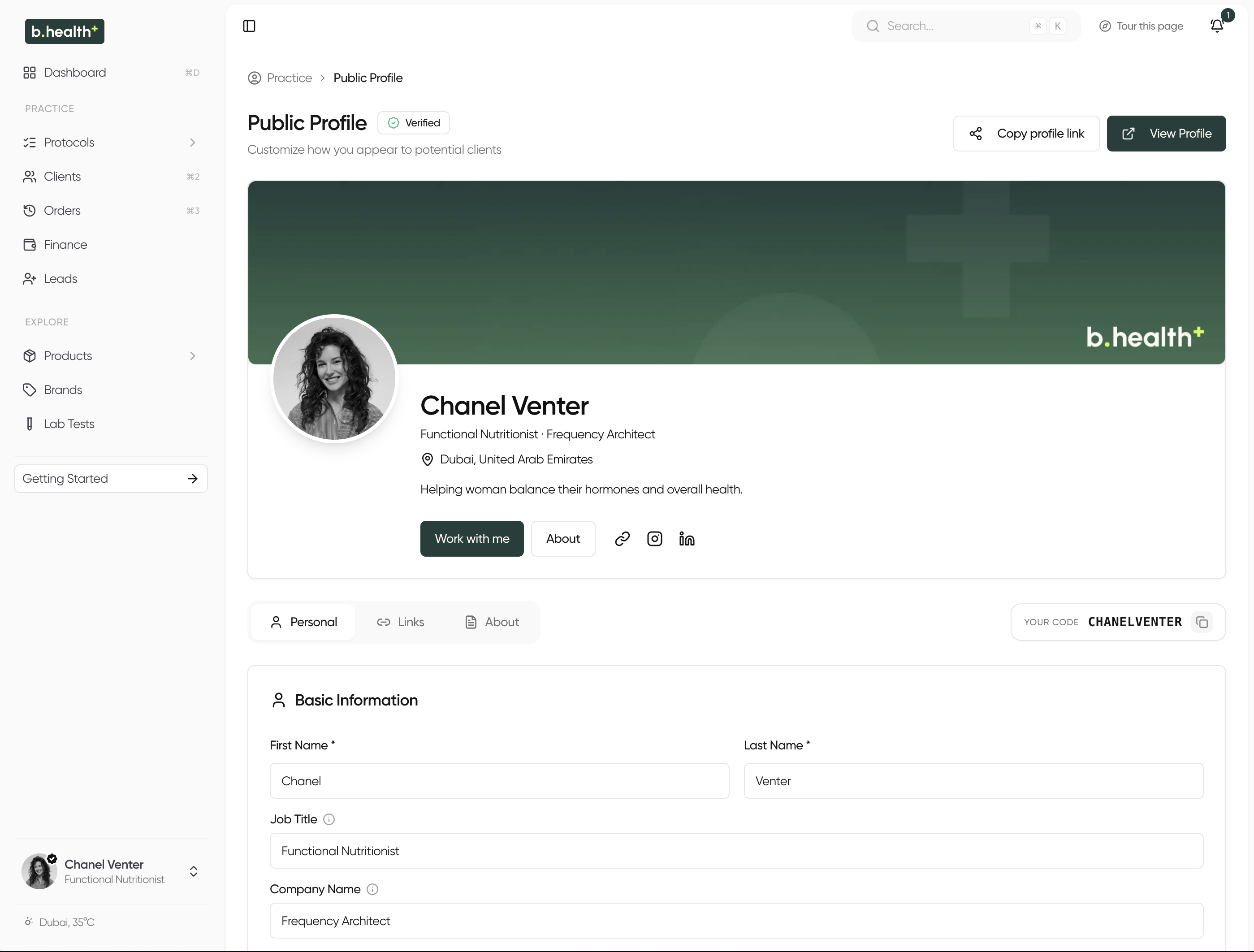 Practitioner sign-up screen